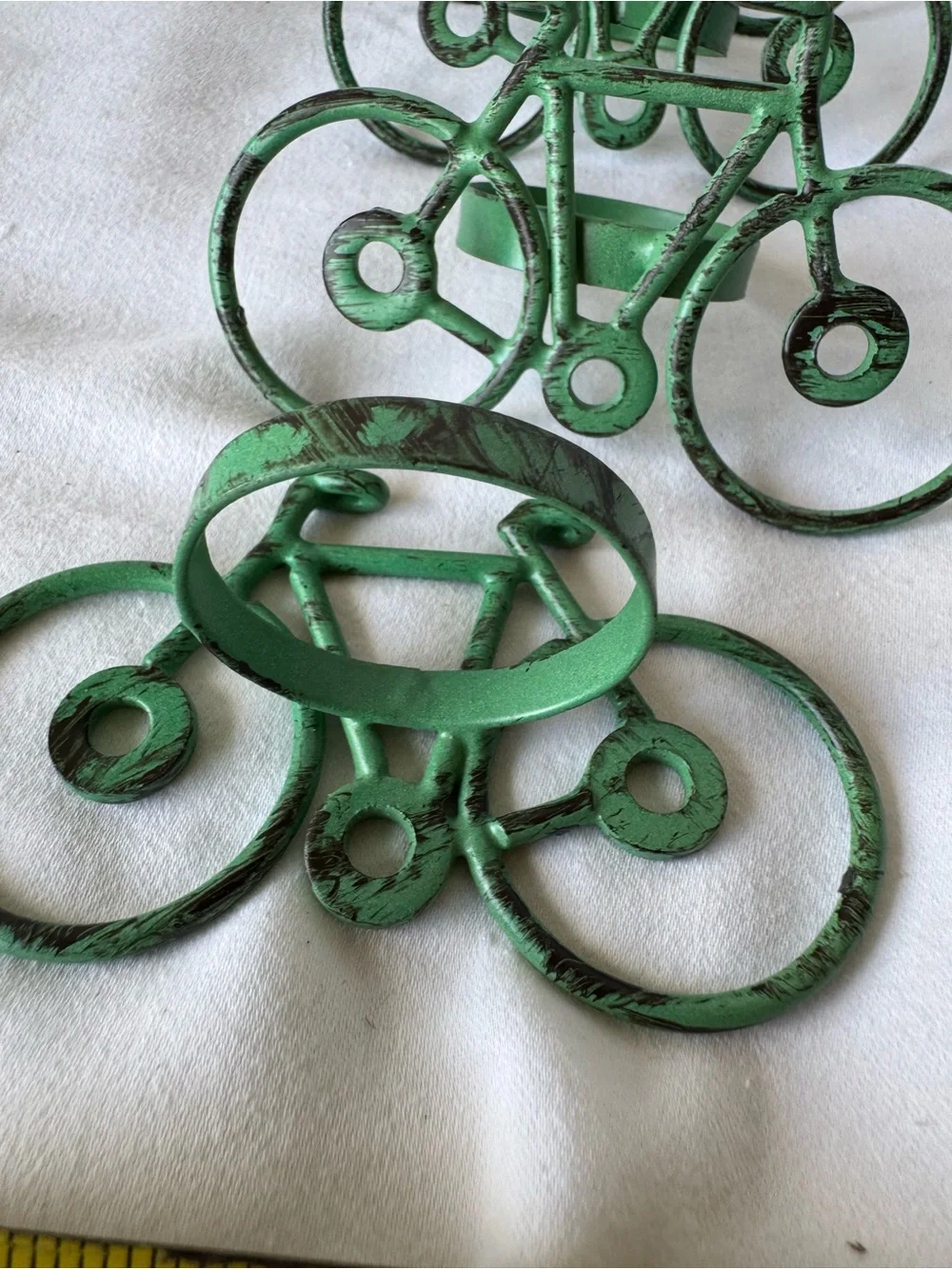 Vintage Green Metal Bicycle Napkin Rings - Set of 8 - Novelty Cottagecore Table